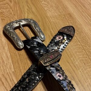 Kippys Black and Siver Belt with Pink Floral Accents